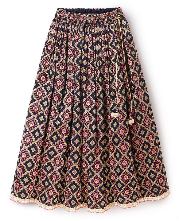 Pine Kids Woven Lehenga Choli & Dupatta with Half Sleeves and Floral Embroidery - Pink
