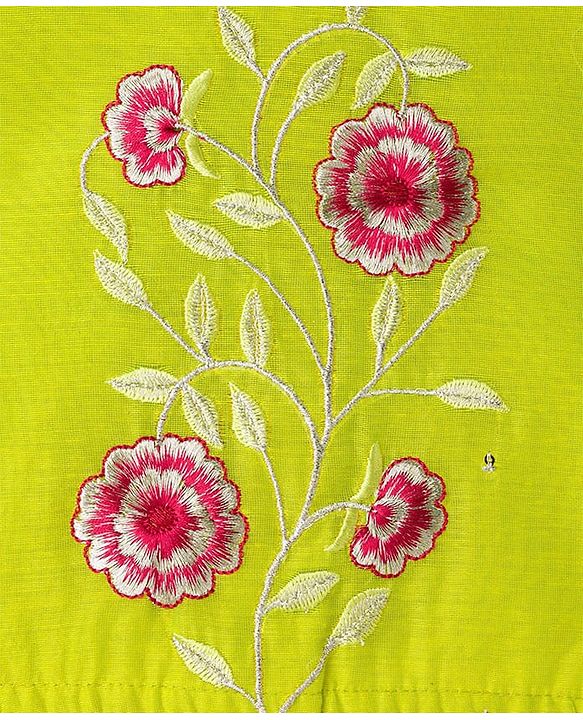 Pine Kids Woven Half Sleeves Floral Embroidered & Leaves Foil Printed Lehenga Choli Set With Dupatta - Limegreen