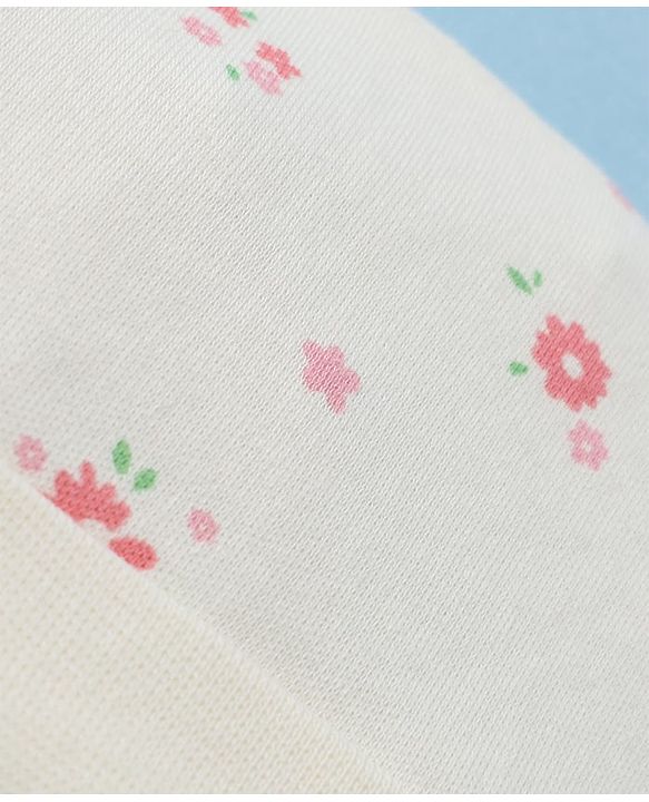 Babyhug 100% Cotton Interlock Knit Cap, Mitten & Booties With Floral Print In White - Diameter 10.5 cm