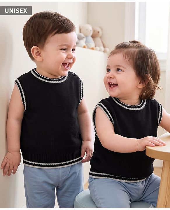Babyhug Knit Sleeveless Vest Sweater - Black