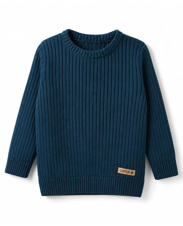 Babyhug Knit Full Sleeves Striped Pullover With Patch - Navy Blue
