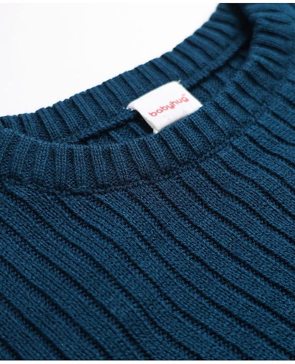 Babyhug Knit Full Sleeves Striped Pullover With Patch - Navy Blue