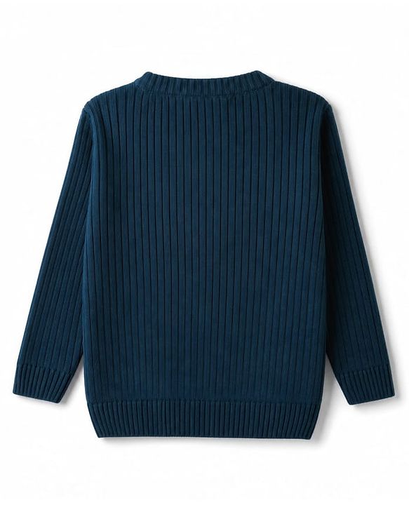 Babyhug Knit Full Sleeves Striped Pullover With Patch - Navy Blue