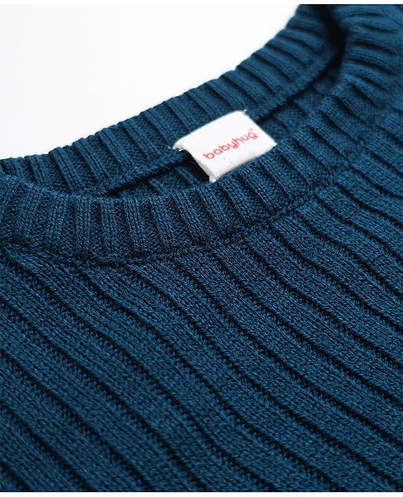 Babyhug Knit Full Sleeves Striped Pullover With Patch - Navy Blue