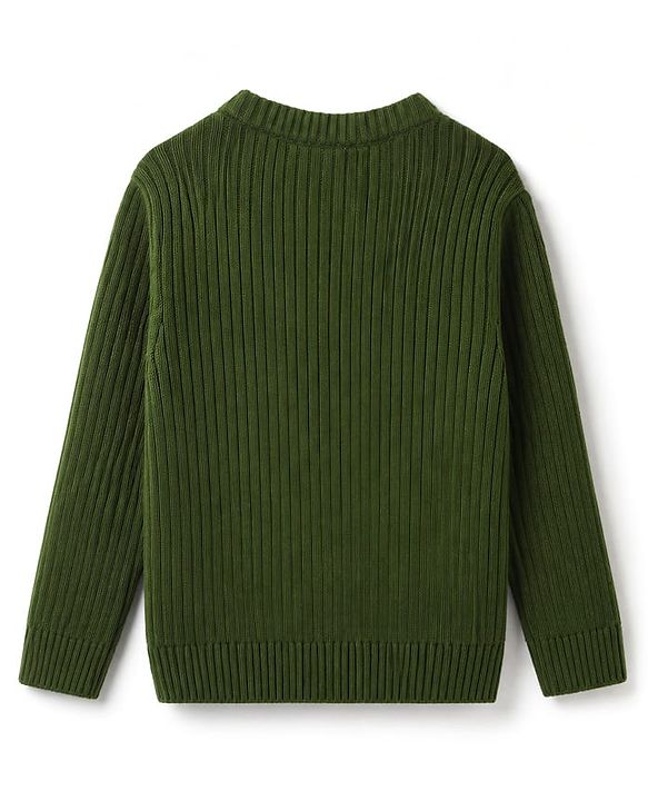 Babyhug Knit Full Sleeves Striped Pullover With Patch - Navy Blue