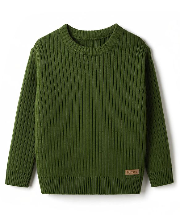 Babyhug Knit Full Sleeves Striped Pullover With Patch - Navy Blue