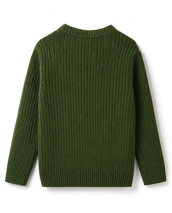 Babyhug Knit Full Sleeves Striped Pullover With Patch - Navy Blue