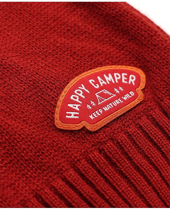 Babyhug Knit Full Sleeves Striped Pullover Sweater With Patch - Red