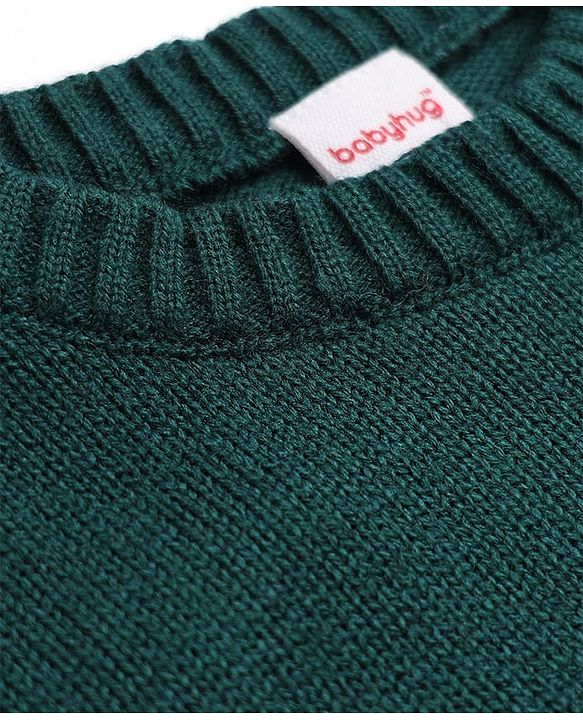 Babyhug Knit Full Sleeves Striped Pullover Sweater With Patch - Red
