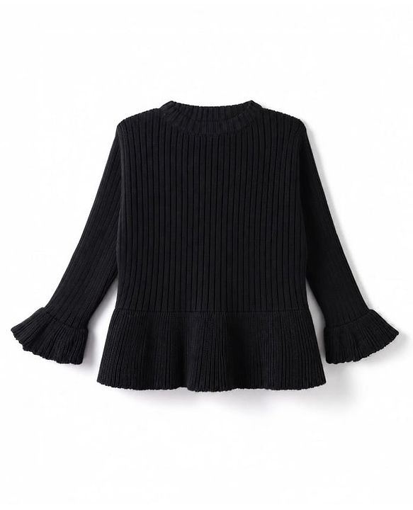 Babyhug Knit Full Sleeves Hearts Embroidered Pullover Sweater - Black