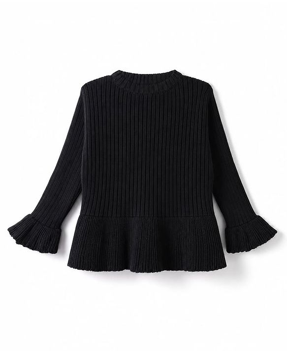 Babyhug Knit Full Sleeves Hearts Embroidered Pullover Sweater - Black