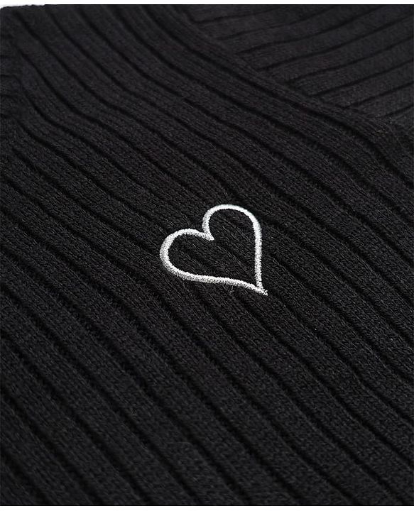 Babyhug Knit Full Sleeves Hearts Embroidered Pullover Sweater - Black