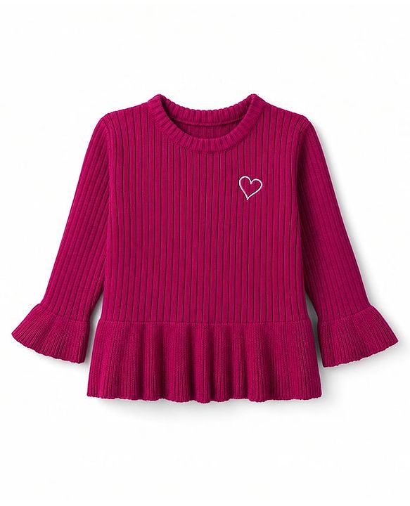 Babyhug Knit Full Sleeves Hearts Embroidered Pullover Sweater - Black