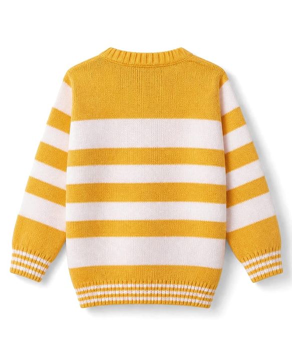 Babyhug Knit Full Sleeves Striped Sweater Set - Yellow