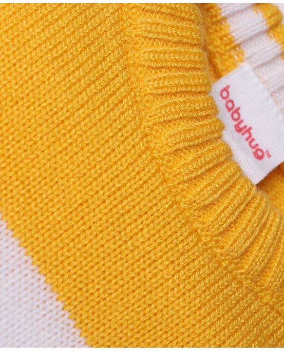 Babyhug Knit Full Sleeves Striped Sweater Set - Yellow