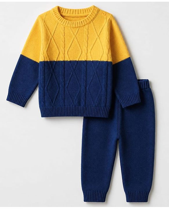 Babyhug Knit Full Sleeves Color Block Sweater Set - Yellow