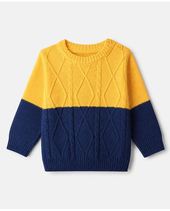 Babyhug Knit Full Sleeves Color Block Sweater Set - Yellow
