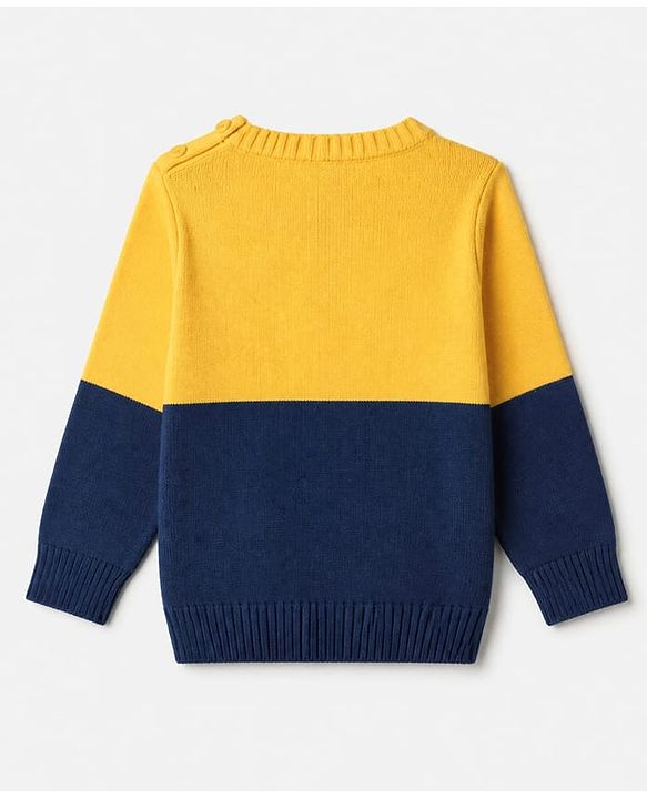 Babyhug Knit Full Sleeves Color Block Sweater Set - Yellow