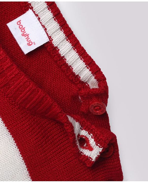 Babyhug Knit Full Sleeves Stripped Sweater Set - Red