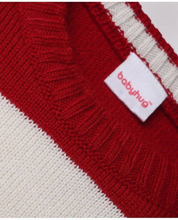 Babyhug Knit Full Sleeves Stripped Sweater Set - Red