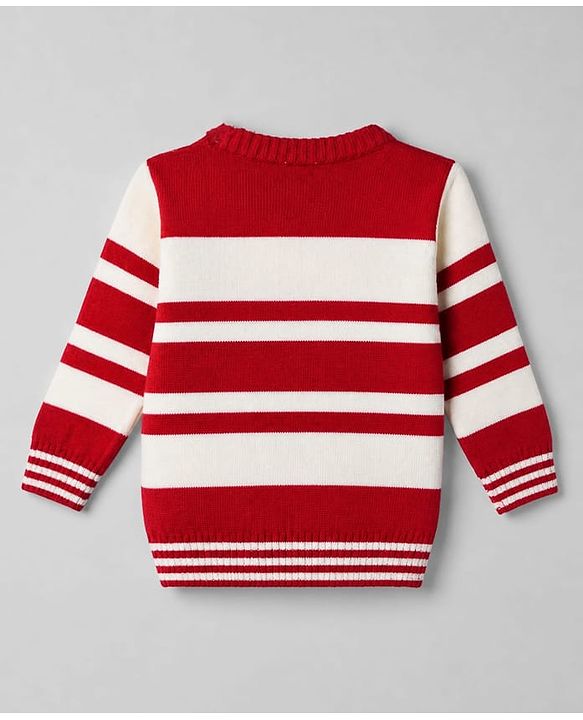 Babyhug Knit Full Sleeves Stripped Sweater Set - Red