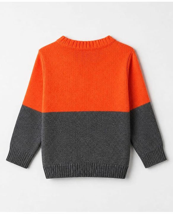 Babyhug Knit Full Sleeves Color Block Sweater Set - Orange Grey