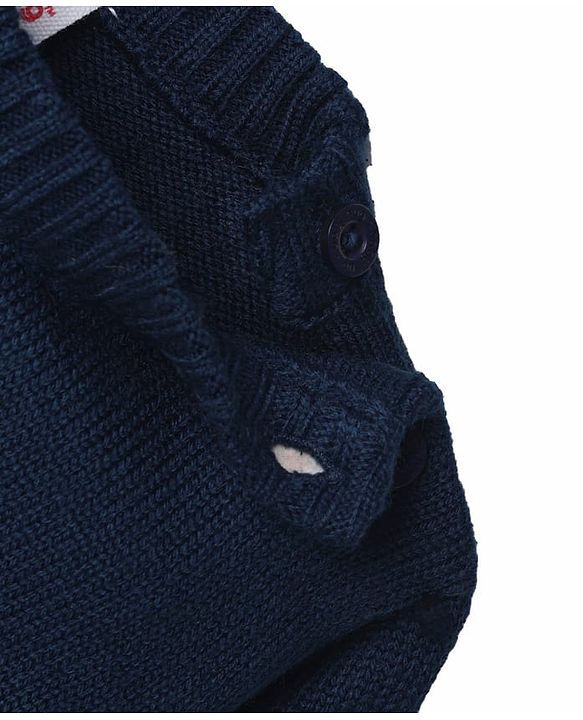Babyhug Knit Full Sleeves Striped Sweater Set - Navy Blue, White & Blue