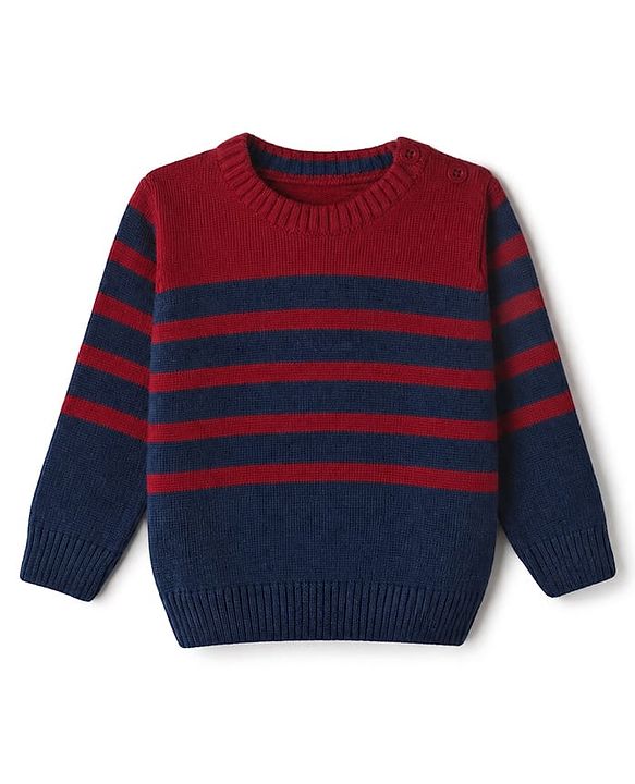 Babyhug Knit Full Sleeves Stripped Sweater Set - Red Navy Blue