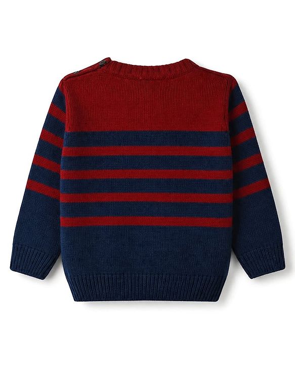 Babyhug Knit Full Sleeves Stripped Sweater Set - Red Navy Blue