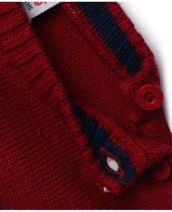 Babyhug Knit Full Sleeves Stripped Sweater Set - Red Navy Blue