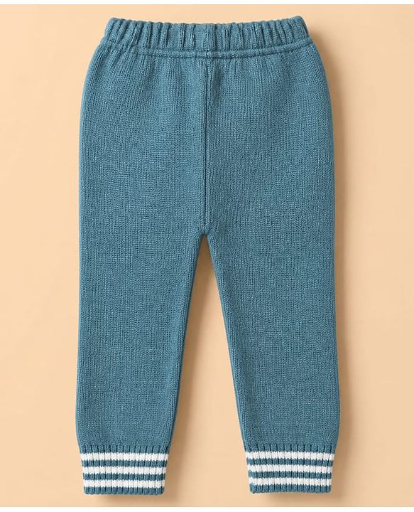 Babyhug Knit Full Sleeves Sweater and Pants Set with Cable Knit Design - White & Green