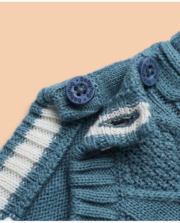 Babyhug Knit Full Sleeves Sweater and Pants Set with Cable Knit Design - White & Green