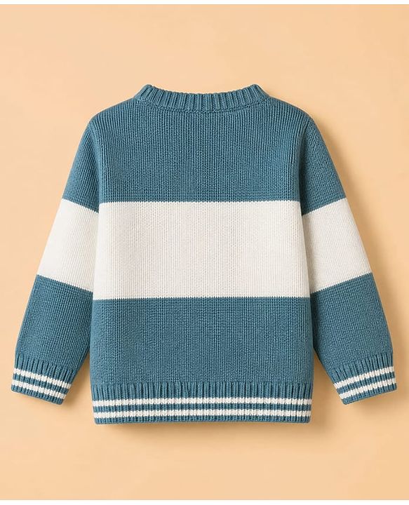 Babyhug Knit Full Sleeves Sweater and Pants Set with Cable Knit Design - White & Green