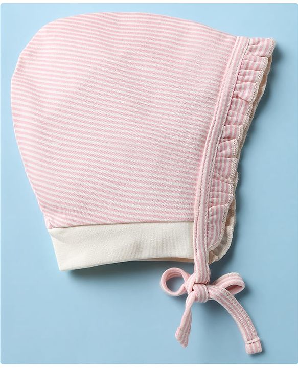 Babyhug 100% Cotton Interlock Printed Knit Baby Caps in White - Diameter 13 cm