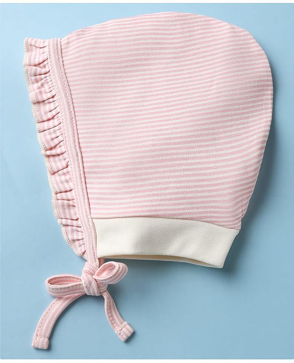 Babyhug 100% Cotton Interlock Printed Knit Baby Caps in White - Diameter 13 cm