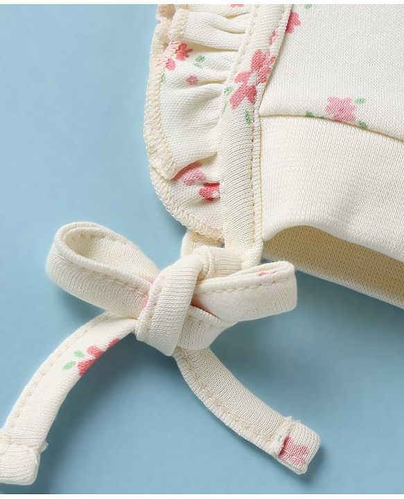 Babyhug 100% Cotton Interlock Printed Knit Baby Caps in White - Diameter 13 cm