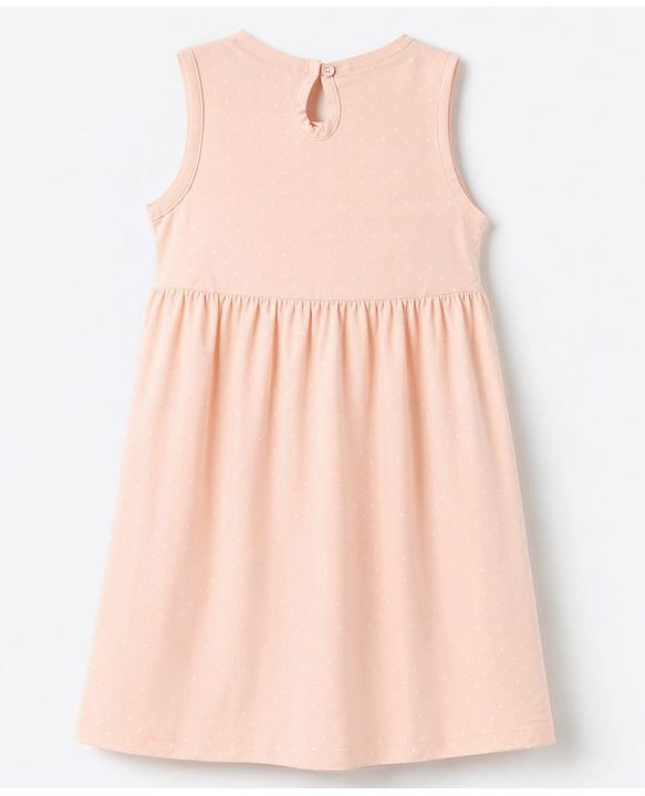 Babyhug 100% Cotton Single Jersey Knit Sleeveless One Piece Dress with Polka Dots Print - Peach