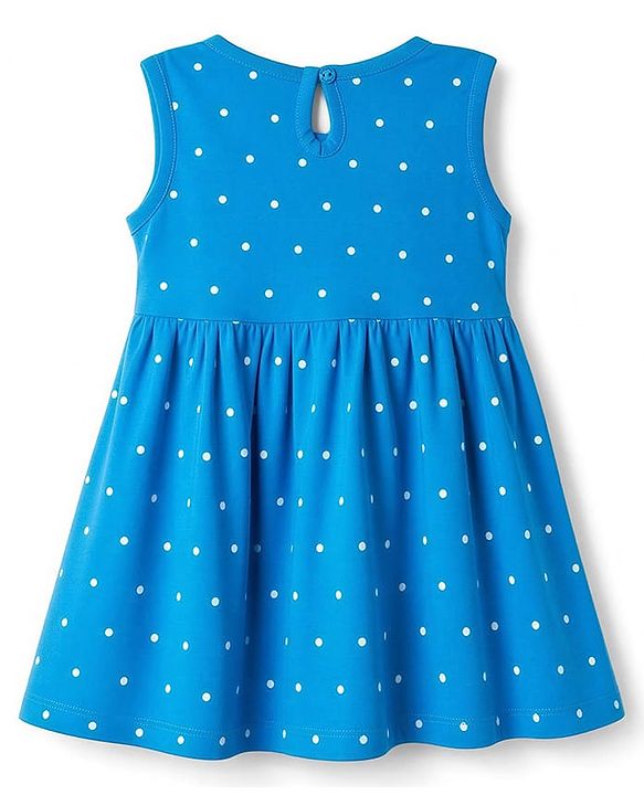 Babyhug 100% Cotton Knit Sleeveless Polka Dots Printed Frock - Blue