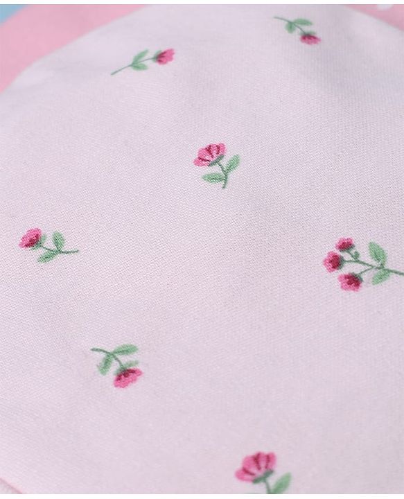 Babyhug 100% Cotton Interlock Knit Caps with Knot with Floral Polka Dots Print Pack of 2 Pink & Light Pink - Diameter 13 cm