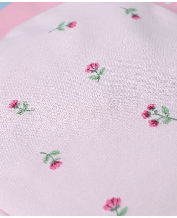 Babyhug 100% Cotton Interlock Knit Caps with Knot with Floral Polka Dots Print Pack of 2 Pink & Light Pink - Diameter 13 cm