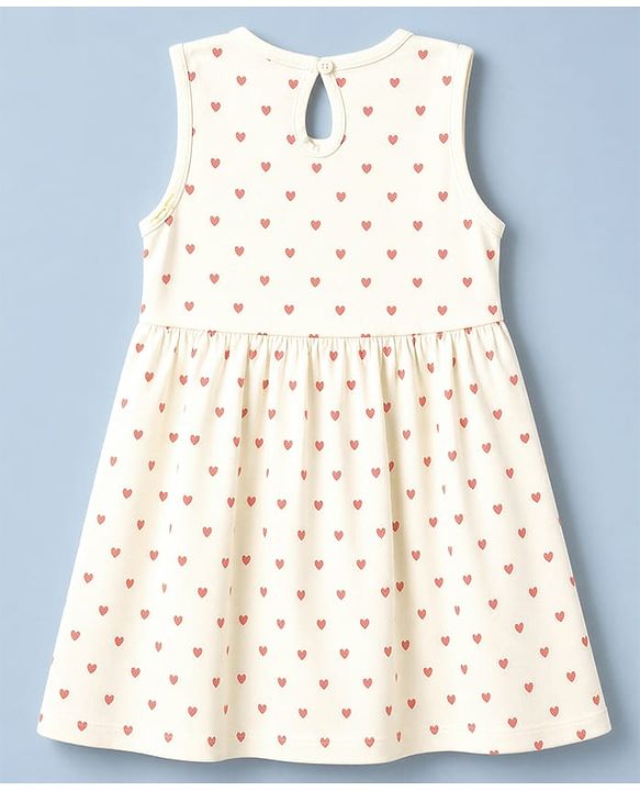 Babyhug Cotton Knit One Piece Dress with Sleeveless and Heart Print - White