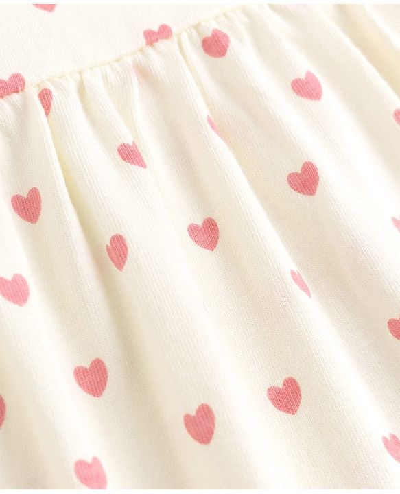 Babyhug Cotton Knit One Piece Dress with Sleeveless and Heart Print - White