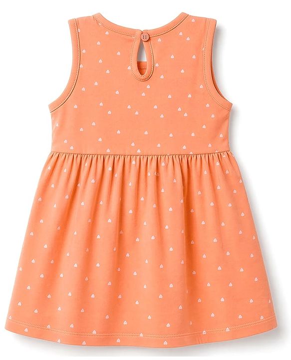 Babyhug 100% Cotton Knit Sleeveless Printed Frock - Orange