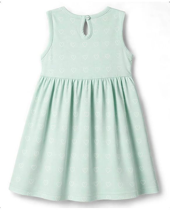 Babyhug 100% Cotton Knit Sleeveless Hearts Printed Frock - Light Green