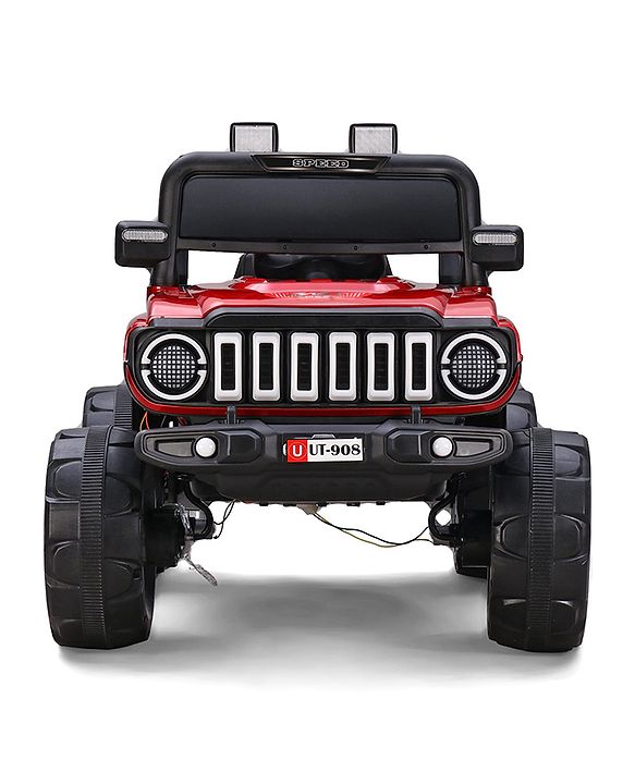 Babyhug Battery Operated Ride On Jeep with Music & LED Lights - Red| USB & AUX Connectivity| Push Button Start| Rechargeable Battery| 3 to 8 Years Boys & Girls| Remote Control| Forward & Reverse