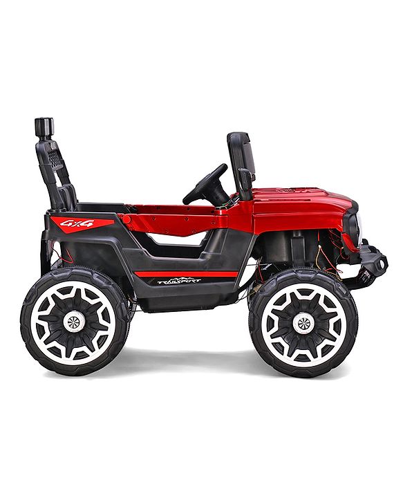 Babyhug Battery Operated Ride On Jeep with Music & LED Lights - Red| USB & AUX Connectivity| Push Button Start| Rechargeable Battery| 3 to 8 Years Boys & Girls| Remote Control| Forward & Reverse