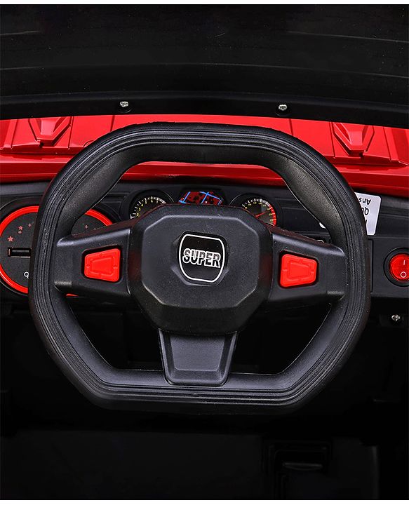 Babyhug Battery Operated Ride On Jeep with Music & LED Lights - Red| USB & AUX Connectivity| Push Button Start| Rechargeable Battery| 3 to 8 Years Boys & Girls| Remote Control| Forward & Reverse