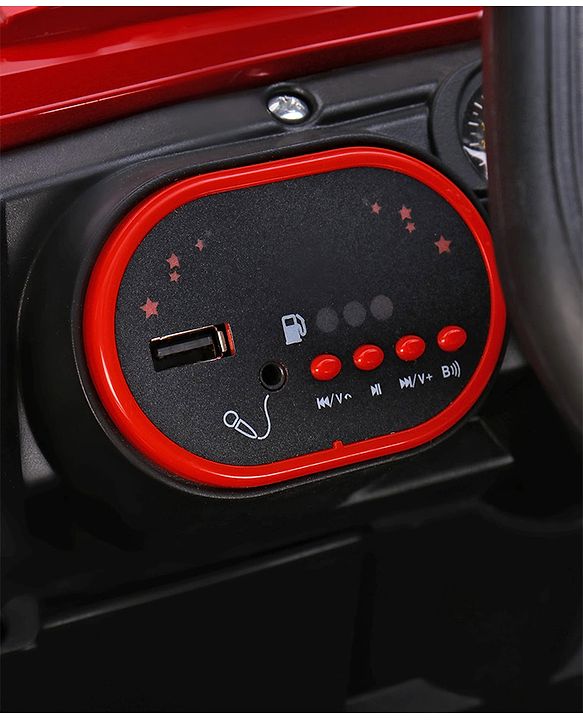 Babyhug Battery Operated Ride On Jeep with Music & LED Lights - Red| USB & AUX Connectivity| Push Button Start| Rechargeable Battery| 3 to 8 Years Boys & Girls| Remote Control| Forward & Reverse