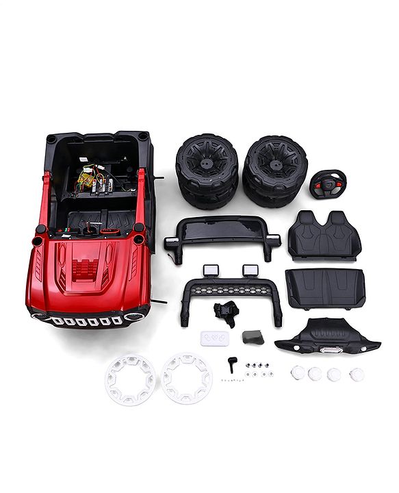 Babyhug Battery Operated Ride On Jeep with Music & LED Lights - Red| USB & AUX Connectivity| Push Button Start| Rechargeable Battery| 3 to 8 Years Boys & Girls| Remote Control| Forward & Reverse