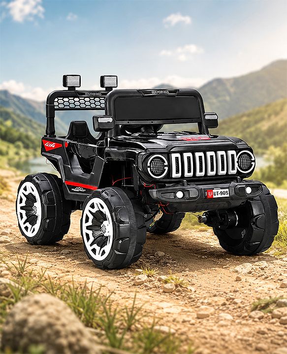 Babyhug Battery Operated Ride On Jeep with Music & LED Lights - Red| USB & AUX Connectivity| Push Button Start| Rechargeable Battery| 3 to 8 Years Boys & Girls| Remote Control| Forward & Reverse